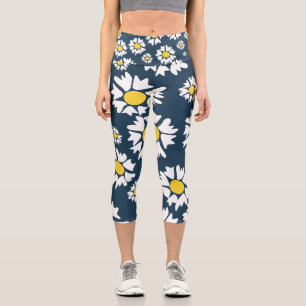 Gänseblümchenmuster, Blumenmuster, Weiße Gänseblüm Capri Leggings
