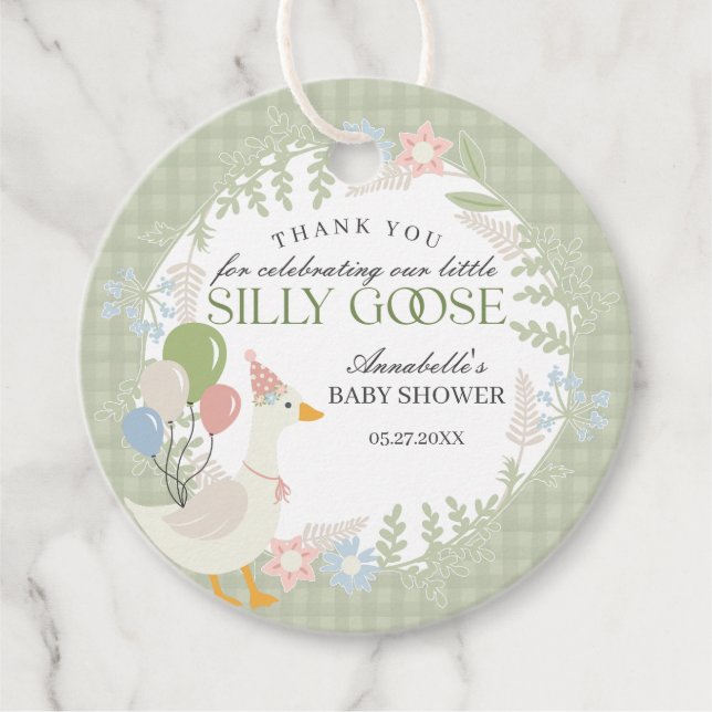 Gänseblütendusche Gingham Albern Gänse Geschenkanhänger (Vorderseite)