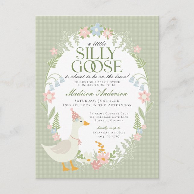 Gänseblütendusche Gingham Albern Gänse Postkarte (Vorderseite)