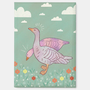Gänsemädchen   Whimsische Volkskunst-Gänse-Duo Magnet