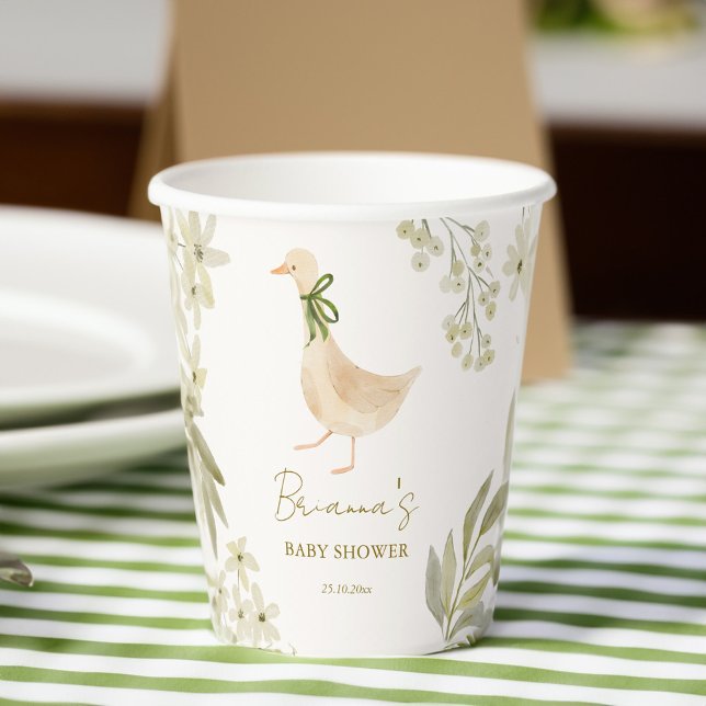 Gänserhymnen Kinderzimmer Babydusche mit Monogramm Pappbecher (Goose nursery rhymes baby shower monogrammed paper cups personalized table decor sage green beige)
