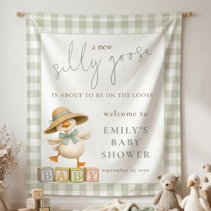 Gänsesteppe-Gingham-Stoff Willkommen Baby-Party Wandteppich