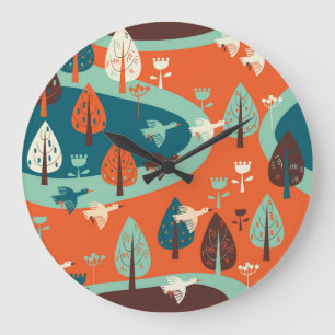 Gänswald: Vintage Naturlandschaft Große Wanduhr