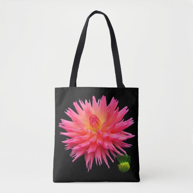 Ganz vorbei - drucken Sie rote rosa Dahlie-u. Tasche (Vorderseite)
