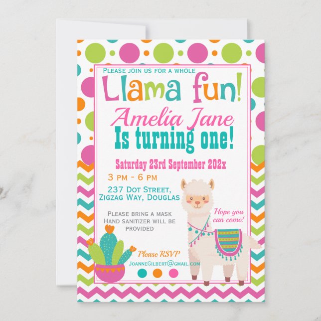 Ganze Llama Fun Geburtstagsparty Einladung (Vorderseite)