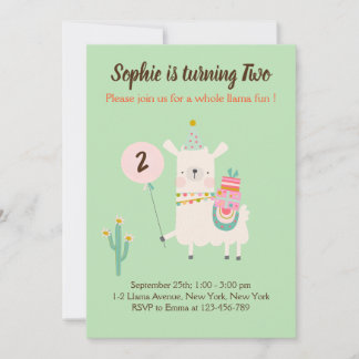 Ganze Llama Fun Lime Green Geburtstagsparty Einladung