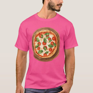 Ganze runde Pizza Margherita serviert auf einem Ho T-Shirt