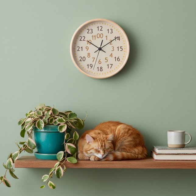 Ganze Stunden Erdnähe Naturholzrahmen dekorativ Uhr (Unique 24 hours wall clock!)