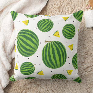 Ganze Wassermelonen und gelbe Keile Muster Kissen
