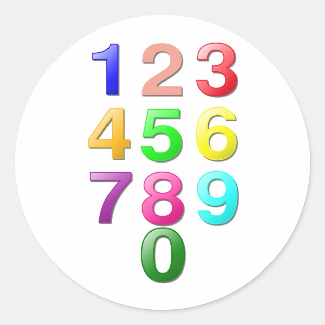 Ganze Zahlen oder Zählnummern plus Null Runder Aufkleber (Vorderseite)