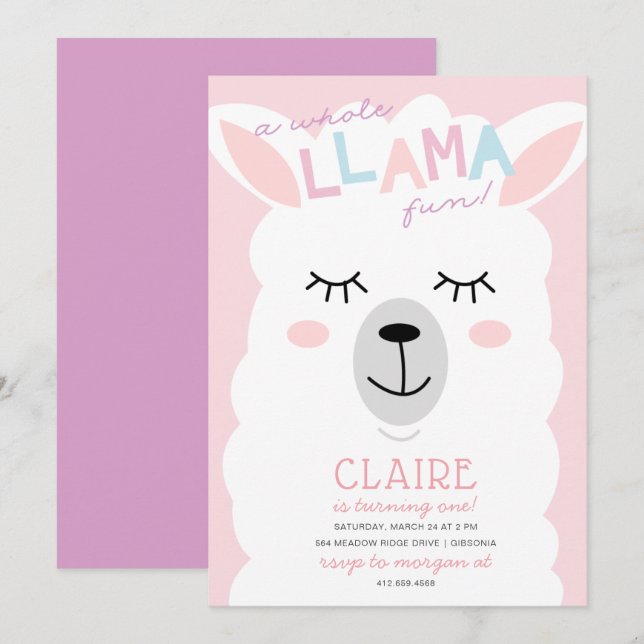 Ganzer Lama Fun Alpace Geburtstag Einladung (Vorne/Hinten)