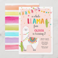 Ganzer Lama Spaß Geburtstagseinladung Alpace Cactu