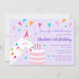 Ganzer Llama Fun Cake 3. Geburtstag Lila Einladung