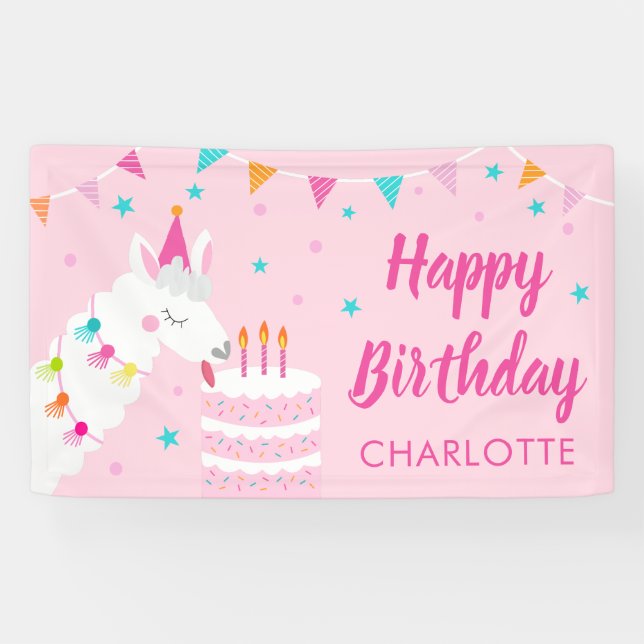 Ganzer Llama Fun Cake 3. Geburtstag Rosa Banner (Horizontal)