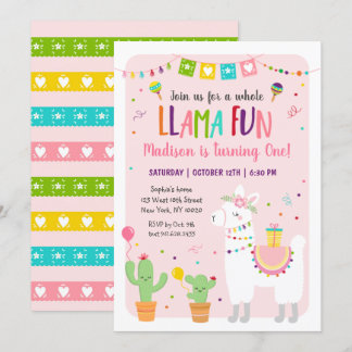Ganzer Llama Fun Fiesta Cactus Birthday Einladung