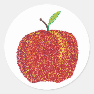 Ganzer reifer roter Apfel in Pointillism-Stickern Runder Aufkleber