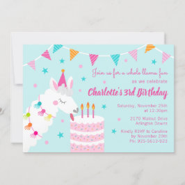 Ganzes Llama Fun Cake 3. Geburtstag Aqua Einladung