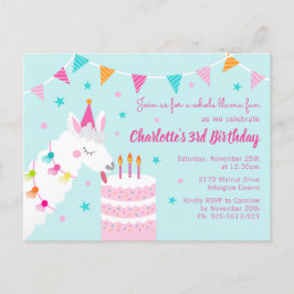 Ganzes Llama Fun Cake 3. Geburtstag Aqua Einladungspostkarte