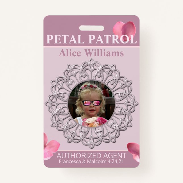 Ganzjährig rosa Pink Petal Patrol Flower Girl Abze Ausweis (Vorderseite)