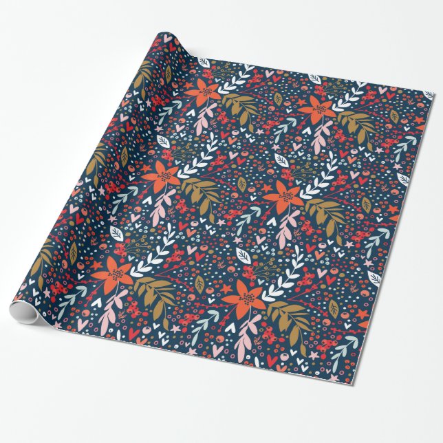 Ganzjähriges Navy-Flora-Geschenkpapier Geschenkpapier (Ungerollt)