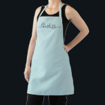 Gänzlich blauer Aqua-Blau-Skriptname Monogram Schürze<br><div class="desc">Personalisierte blassblaue,  moderne Script-Name Text monogramm solide schlichte Farbe mädchenhaft elegante elegante schale aqua blau und weiß Text Küche Schürze. Anpassen,  personalisieren Sie es mit Namen,  Zitat,  Phrasen oder Text. Geeignet für Köche,  Koch,  Keramik,  Keramiken,  Handwerk,  Arbeit,  Küche,  Backen,  Grillen,  Grill etc.</div>