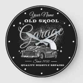 Garage Alte Schule Ihr Name Gray 1950er Jahre Era  Große Wanduhr