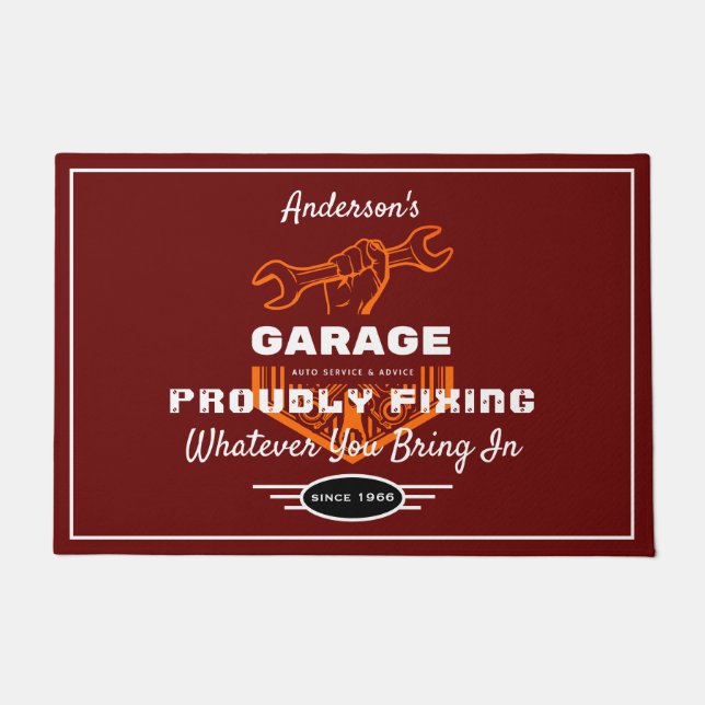Garage irgendein Name stolz Fixierung lustiges Spr Fußmatte (Vorderseite)