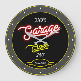 Garage jeden Namen Retro seit Open Grau Schwarz Große Wanduhr