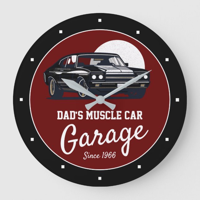 Garage Muskel Auto Vater oder irgendein Name Red B Große Wanduhr (Vorderseite)