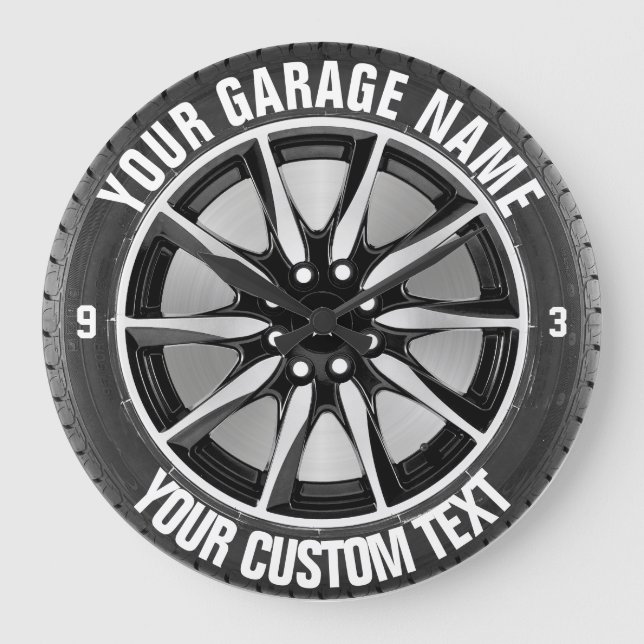 Garage oder Autoreparaturlackierrad auf Stahl Große Wanduhr (Vorderseite)