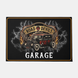 Garage Road Devils Hotrod Schwarz Rote Flammen Fußmatte