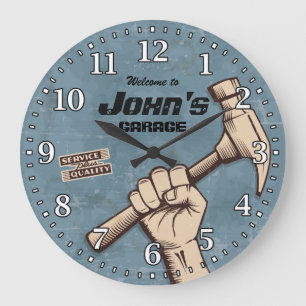 Garage Tools Man Cave Personalizable Retro-Style Große Wanduhr