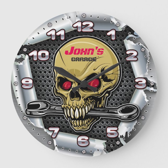 Garage Tools Man Cave Personalizable Retro-Style Große Wanduhr (Vorderseite)