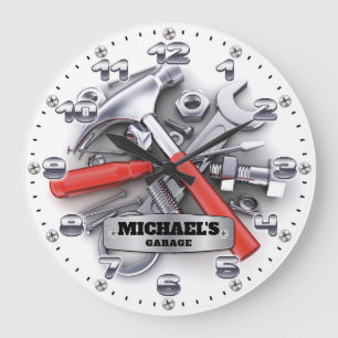 Garage Tools Man Cave Personalizable Wall Clock Große Wanduhr