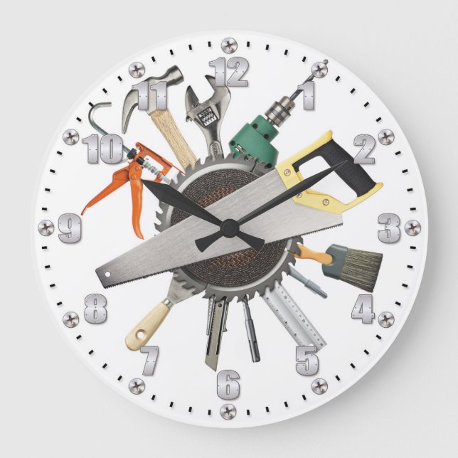 Garage Tools Man Cave Wall Clock Große Wanduhr (Vorderseite)