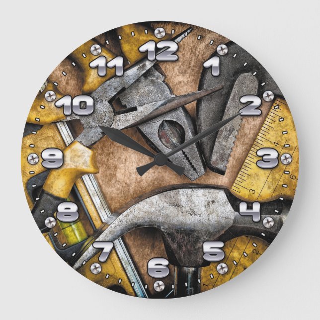 Garage Tools Man Cave Wall Clock Große Wanduhr (Vorderseite)
