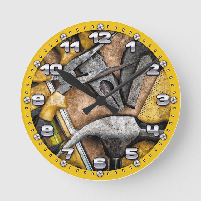 Garage Tools Man Cave Wall Clock Runde Wanduhr (Vorderseite)