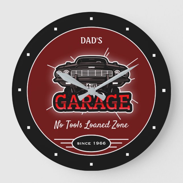 Garage Vater oder ein beliebiger Name Retro keine  Große Wanduhr (Vorderseite)