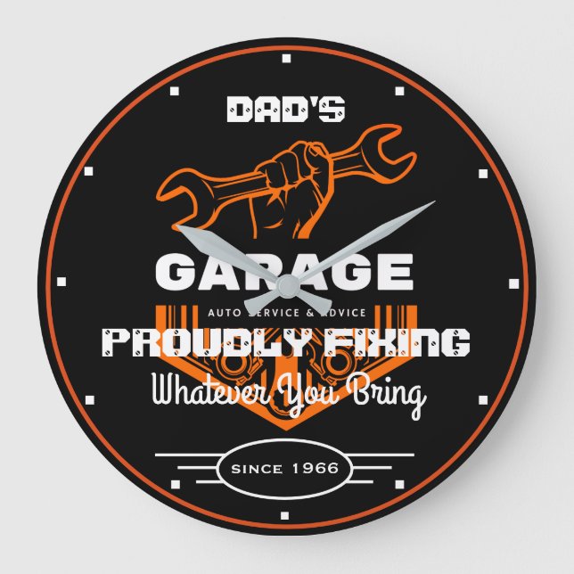 Garage-Vater oder irgendein Name, der stolz auf di Große Wanduhr (Vorderseite)
