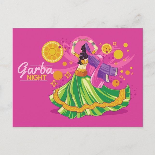 Garba Night Dancer, rosa Einladungspostkarte (Vorderseite)