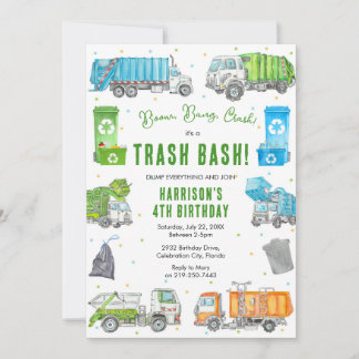 Garbage Trash Truck Birthday Invitation Einladung