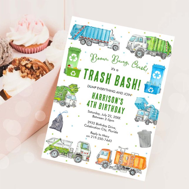 Garbage Trash Truck Birthday Invitation Einladung (Von Creator hochgeladen)