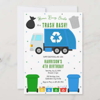 Garbage Trash Truck Birthday Invitation Einladung
