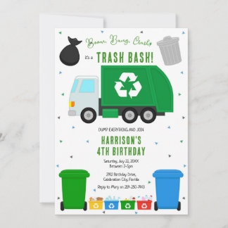 Garbage Trash Truck Birthday Invitation Einladung