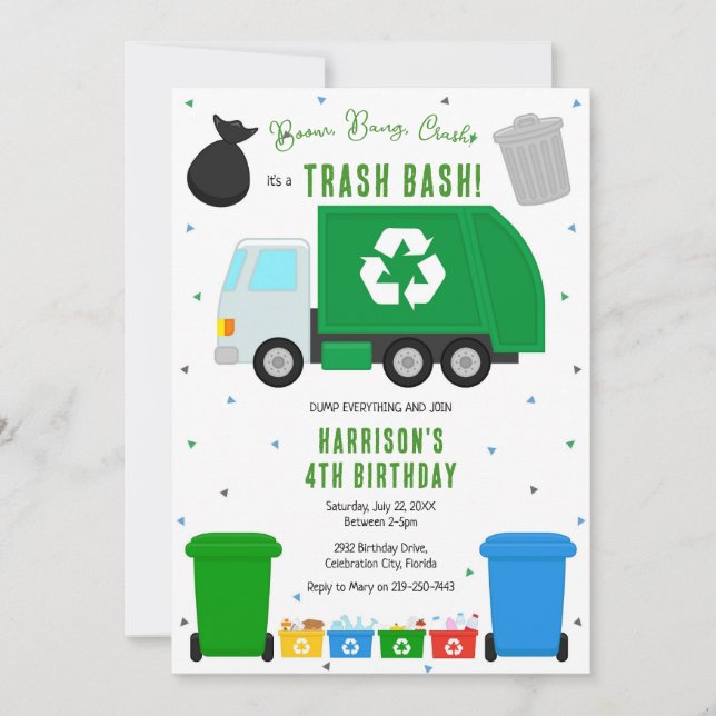 Garbage Trash Truck Birthday Invitation Einladung (Vorderseite)