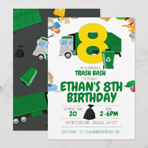 Garbage Truck Birthday, Garbage Truck 8. Geburtsta Einladung