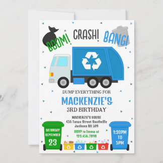 Garbage Truck Dump Truck Boy Birthday Invitation Einladung