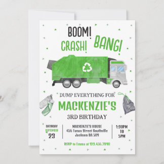 Garbage Truck Dump Truck Boy Birthday Invitation Einladung