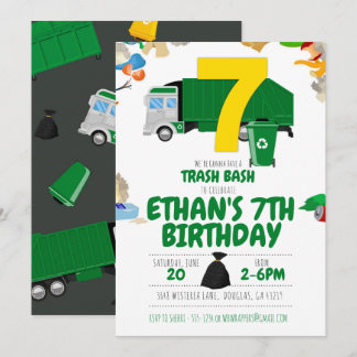 Garbage Truck Geburtstag, Garbage Truck 7. Geburts Einladung