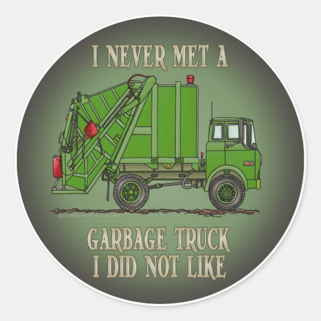 Garbage Truck Green Operator Zitat Kids Sticker (Vorderseite)
